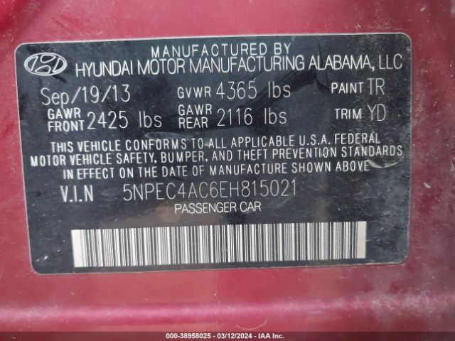 Photo 8 VIN: 5NPEC4AC6EH815021 - HYUNDAI SONATA SE 