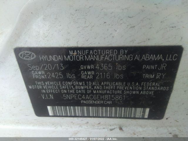 Photo 8 VIN: 5NPEC4AC6EH815861 - HYUNDAI SONATA 