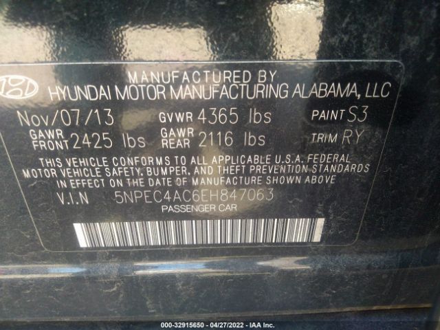 Photo 8 VIN: 5NPEC4AC6EH847063 - HYUNDAI SONATA 