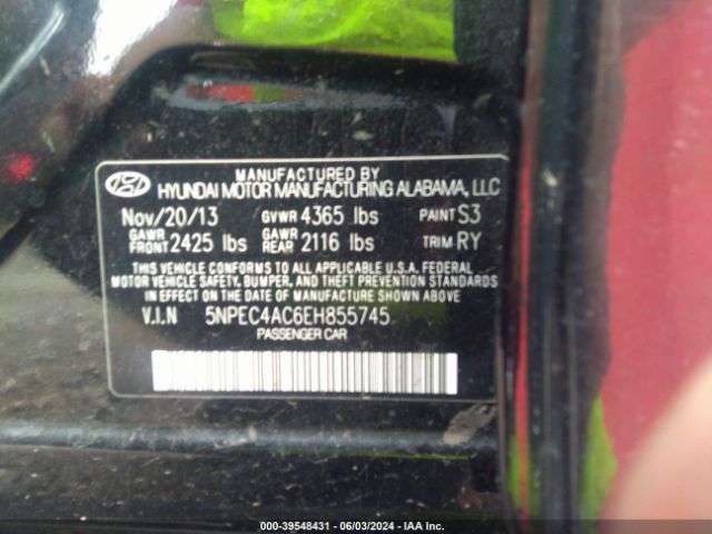 Photo 8 VIN: 5NPEC4AC6EH855745 - HYUNDAI SONATA 