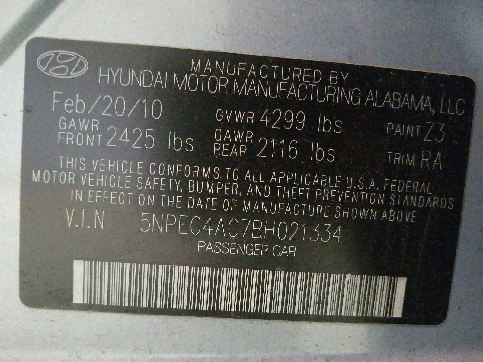 Photo 9 VIN: 5NPEC4AC7BH021334 - HYUNDAI SONATA SE 