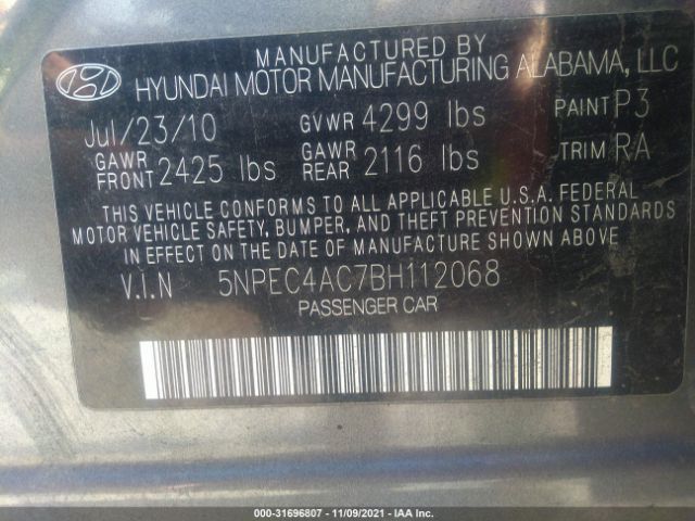 Photo 8 VIN: 5NPEC4AC7BH112068 - HYUNDAI SONATA 