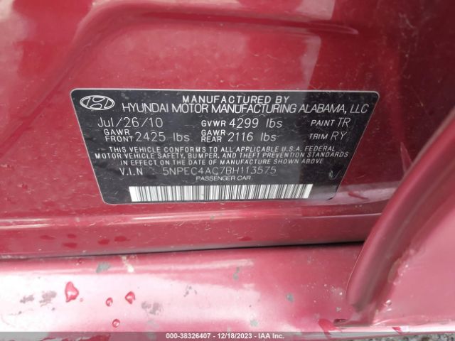 Photo 8 VIN: 5NPEC4AC7BH113575 - HYUNDAI SONATA 