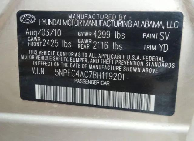 Photo 8 VIN: 5NPEC4AC7BH119201 - HYUNDAI SONATA 