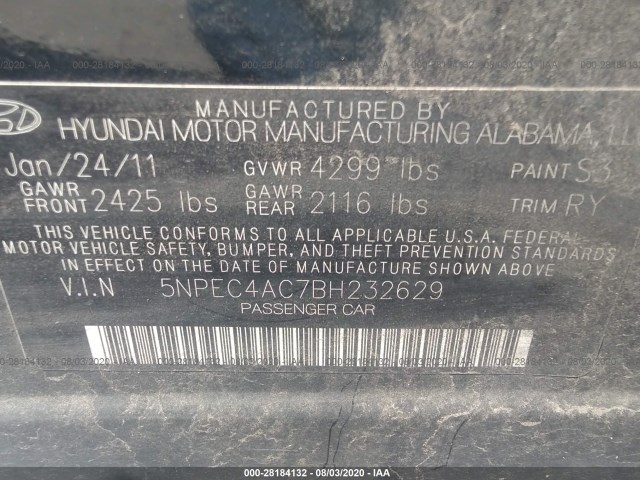 Photo 8 VIN: 5NPEC4AC7BH232629 - HYUNDAI SONATA 