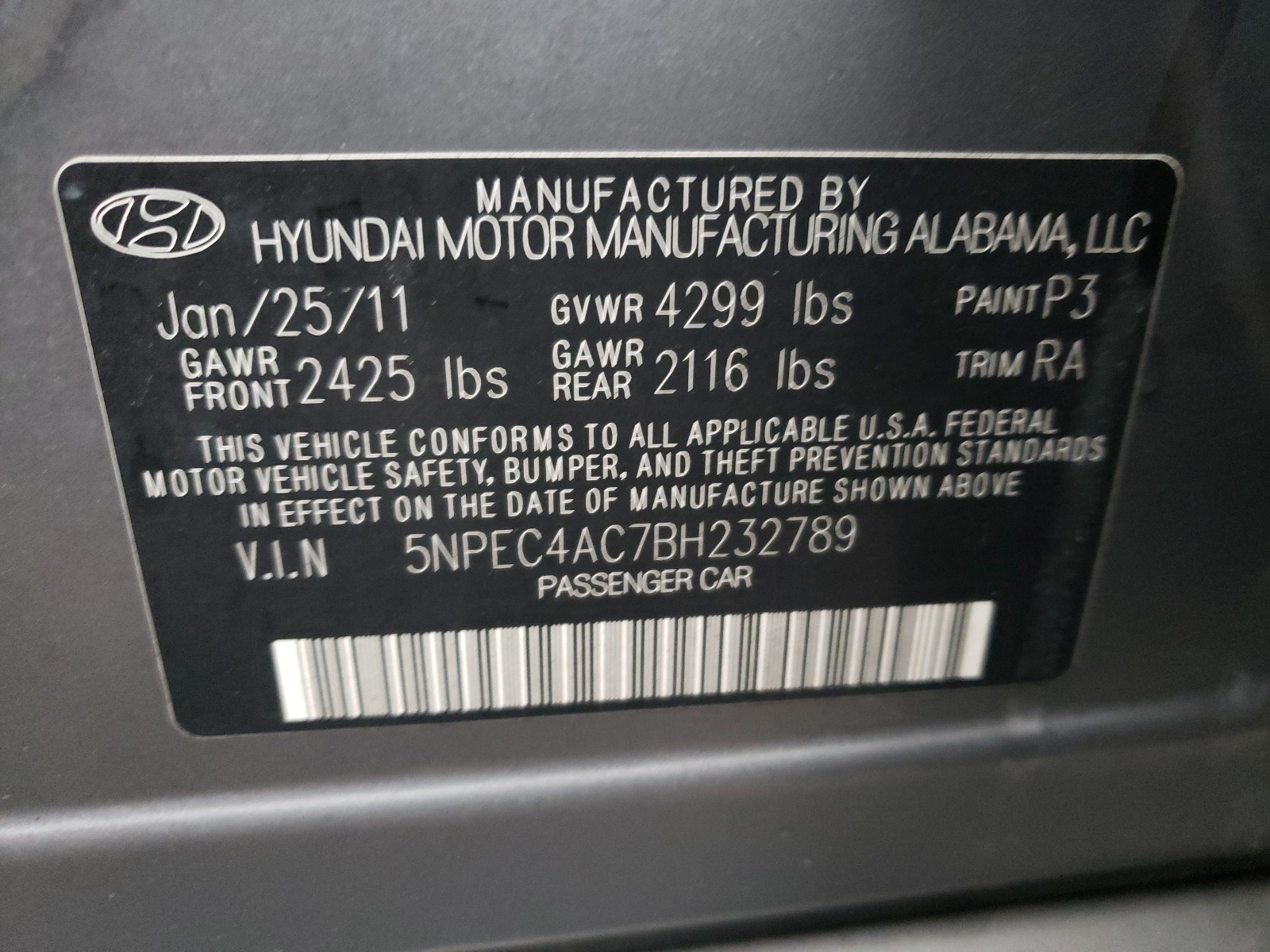 Photo 9 VIN: 5NPEC4AC7BH232789 - HYUNDAI SONATA SE 