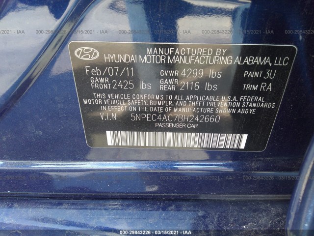 Photo 8 VIN: 5NPEC4AC7BH242660 - HYUNDAI SONATA 