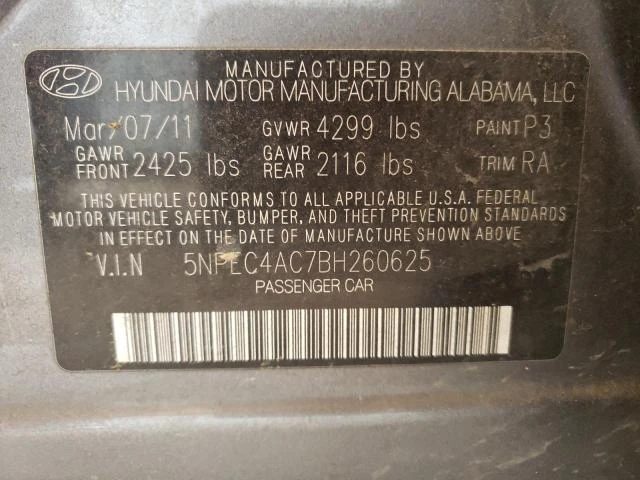 Photo 9 VIN: 5NPEC4AC7BH260625 - HYUNDAI SONATA SE 