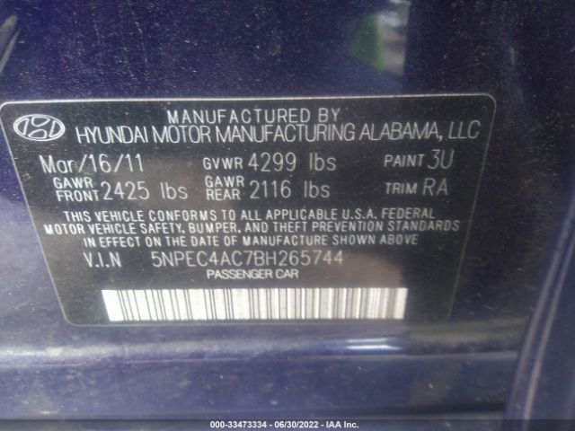 Photo 8 VIN: 5NPEC4AC7BH265744 - HYUNDAI SONATA 