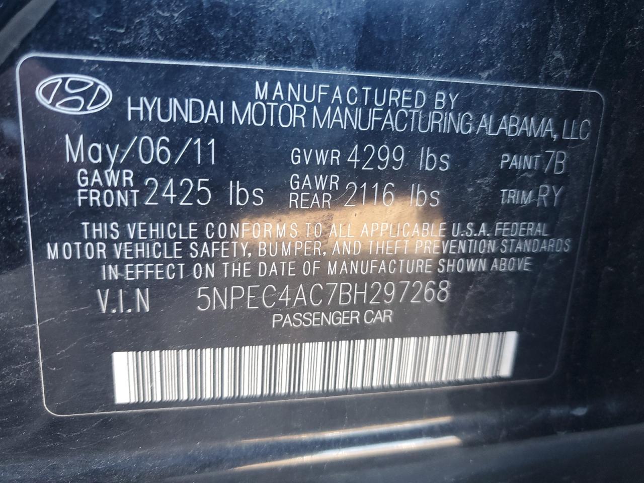 Photo 11 VIN: 5NPEC4AC7BH297268 - HYUNDAI SONATA 