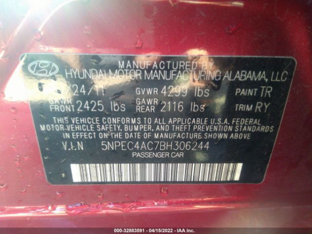 Photo 8 VIN: 5NPEC4AC7BH306244 - HYUNDAI SONATA 