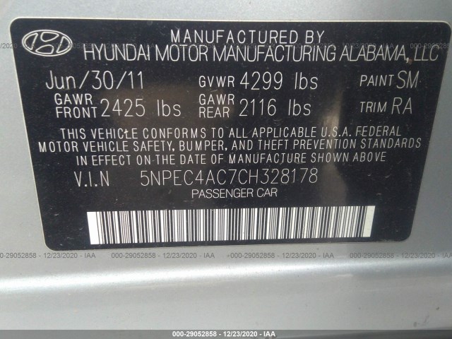 Photo 8 VIN: 5NPEC4AC7CH328178 - HYUNDAI SONATA 