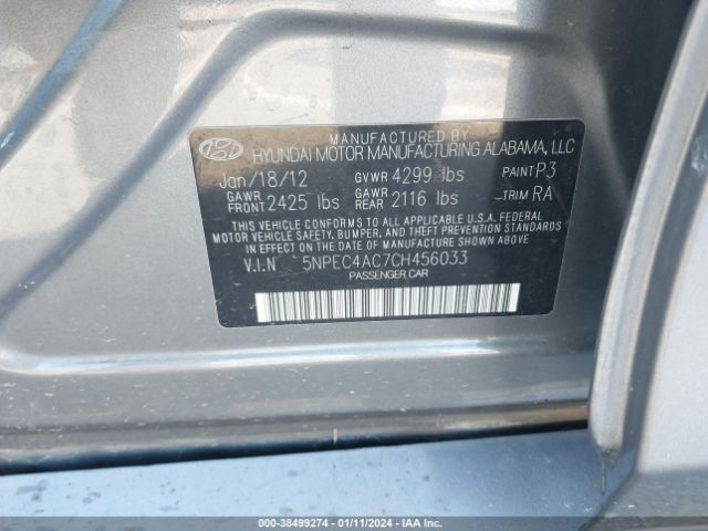 Photo 8 VIN: 5NPEC4AC7CH456033 - HYUNDAI SONATA 