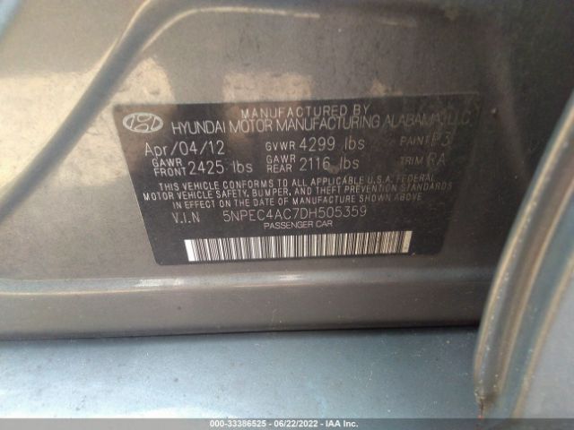 Photo 8 VIN: 5NPEC4AC7DH505359 - HYUNDAI SONATA 