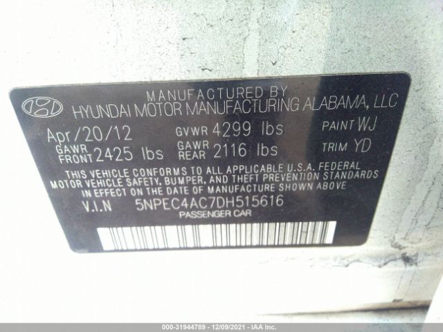 Photo 8 VIN: 5NPEC4AC7DH515616 - HYUNDAI SONATA 