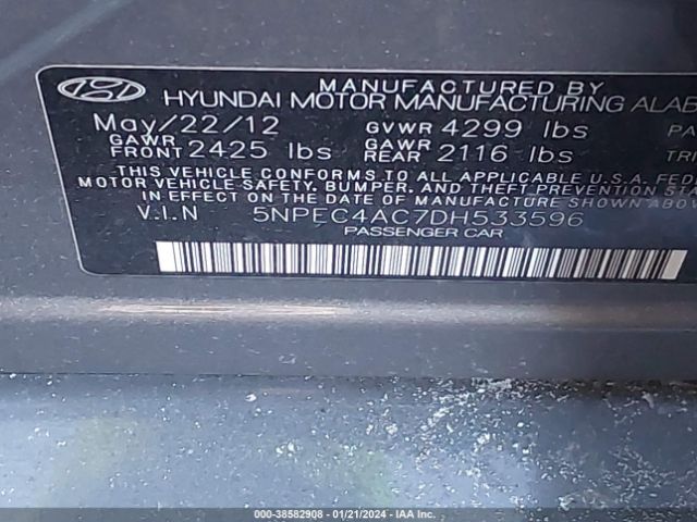 Photo 8 VIN: 5NPEC4AC7DH533596 - HYUNDAI SONATA 