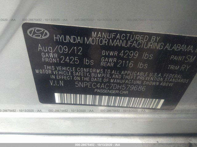 Photo 8 VIN: 5NPEC4AC7DH579686 - HYUNDAI SONATA 