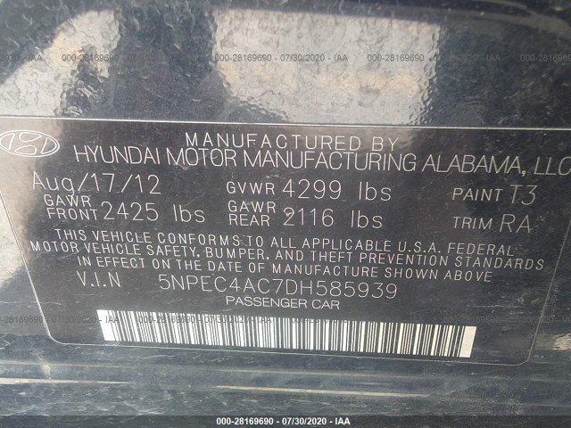 Photo 8 VIN: 5NPEC4AC7DH585939 - HYUNDAI SONATA 