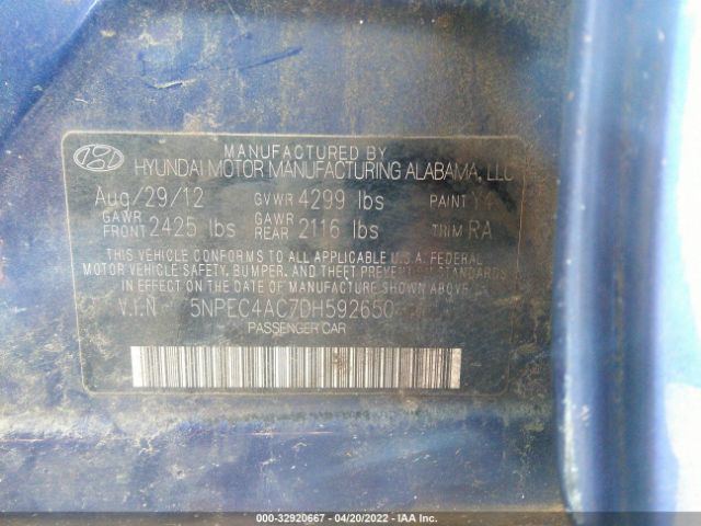 Photo 8 VIN: 5NPEC4AC7DH592650 - HYUNDAI SONATA 