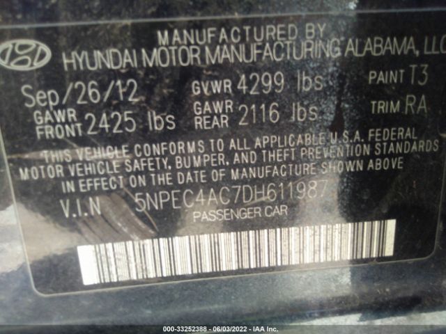 Photo 8 VIN: 5NPEC4AC7DH611987 - HYUNDAI SONATA 