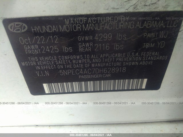 Photo 8 VIN: 5NPEC4AC7DH628918 - HYUNDAI SONATA 