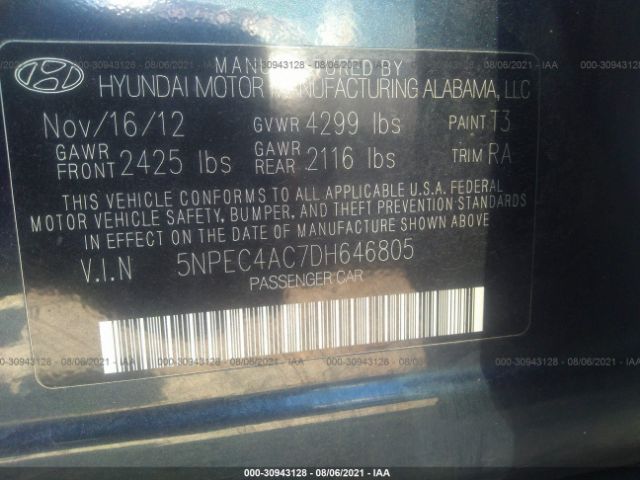 Photo 8 VIN: 5NPEC4AC7DH646805 - HYUNDAI SONATA 