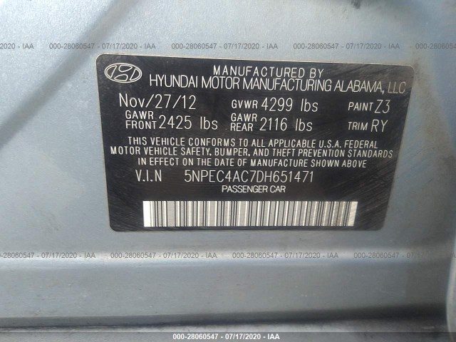 Photo 8 VIN: 5NPEC4AC7DH651471 - HYUNDAI SONATA 