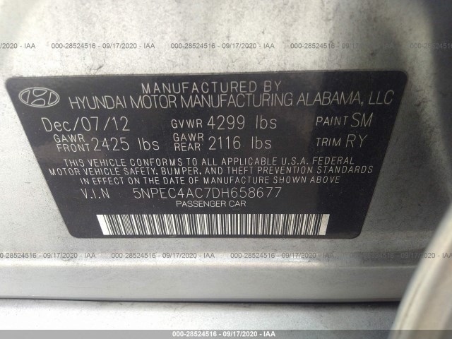 Photo 8 VIN: 5NPEC4AC7DH658677 - HYUNDAI SONATA 