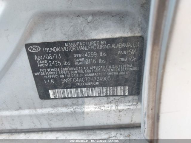 Photo 8 VIN: 5NPEC4AC7DH724905 - HYUNDAI SONATA 