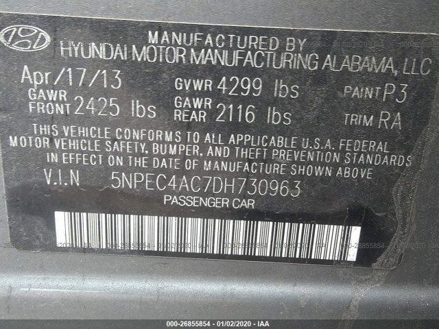 Photo 8 VIN: 5NPEC4AC7DH730963 - HYUNDAI SONATA 