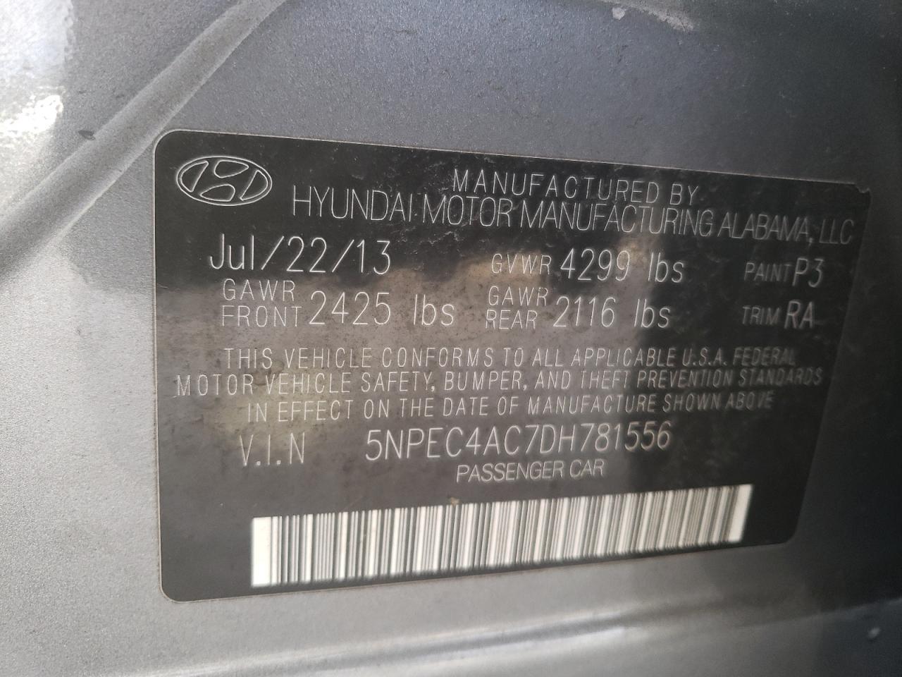 Photo 11 VIN: 5NPEC4AC7DH781556 - HYUNDAI SONATA 