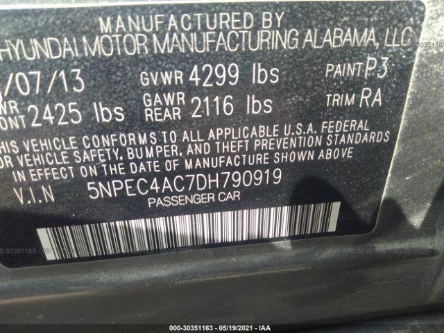 Photo 8 VIN: 5NPEC4AC7DH790919 - HYUNDAI SONATA 