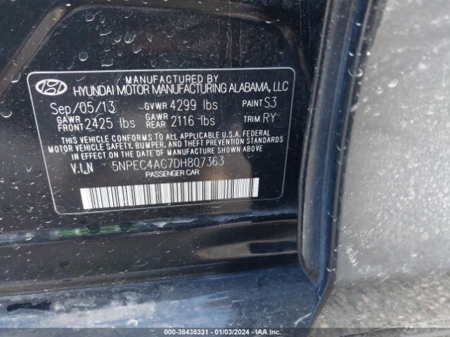 Photo 8 VIN: 5NPEC4AC7DH807363 - HYUNDAI SONATA 