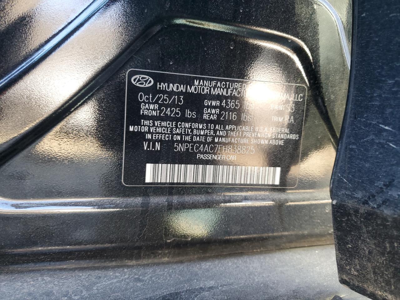 Photo 11 VIN: 5NPEC4AC7EH838825 - HYUNDAI SONATA 