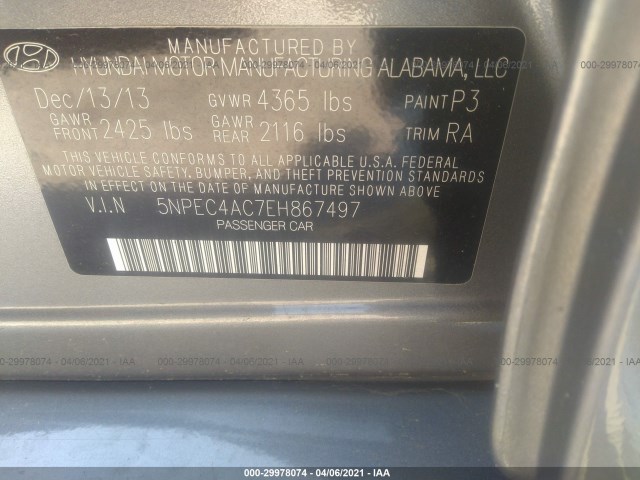 Photo 8 VIN: 5NPEC4AC7EH867497 - HYUNDAI SONATA 