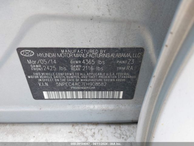 Photo 8 VIN: 5NPEC4AC7EH908582 - HYUNDAI SONATA 