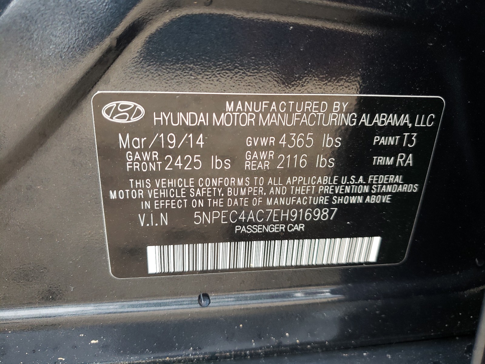 Photo 9 VIN: 5NPEC4AC7EH916987 - HYUNDAI SONATA SE 