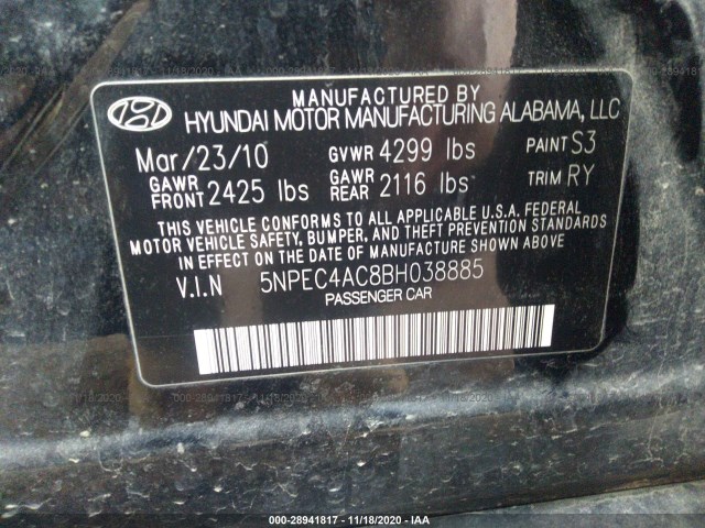 Photo 8 VIN: 5NPEC4AC8BH038885 - HYUNDAI SONATA 