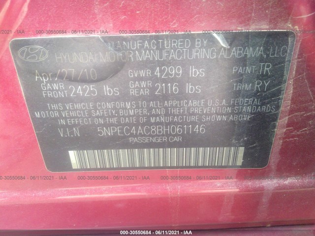 Photo 8 VIN: 5NPEC4AC8BH061146 - HYUNDAI SONATA 