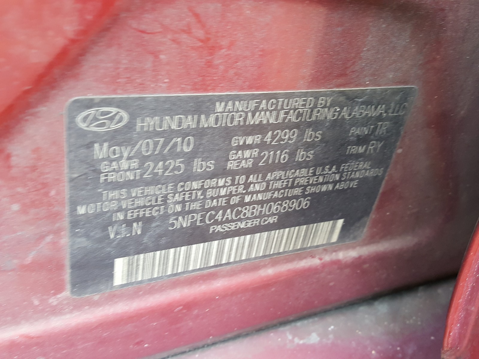 Photo 9 VIN: 5NPEC4AC8BH068906 - HYUNDAI SONATA SE 