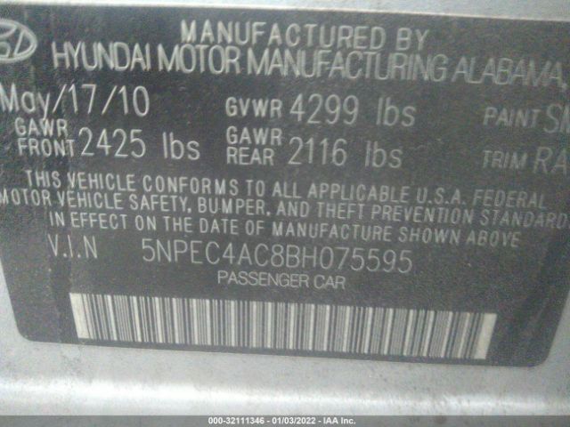 Photo 8 VIN: 5NPEC4AC8BH075595 - HYUNDAI SONATA 