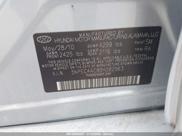 Photo 8 VIN: 5NPEC4AC8BH082563 - HYUNDAI SONATA 