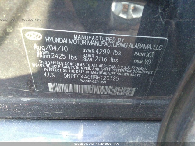 Photo 8 VIN: 5NPEC4AC8BH120325 - HYUNDAI SONATA 