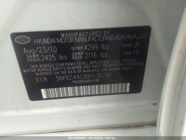 Photo 8 VIN: 5NPEC4AC8BH135780 - HYUNDAI SONATA 