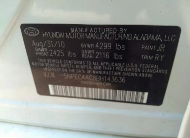 Photo 8 VIN: 5NPEC4AC8BH143636 - HYUNDAI SONATA 