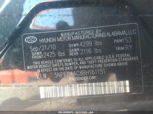 Photo 8 VIN: 5NPEC4AC8BH161151 - HYUNDAI SONATA 