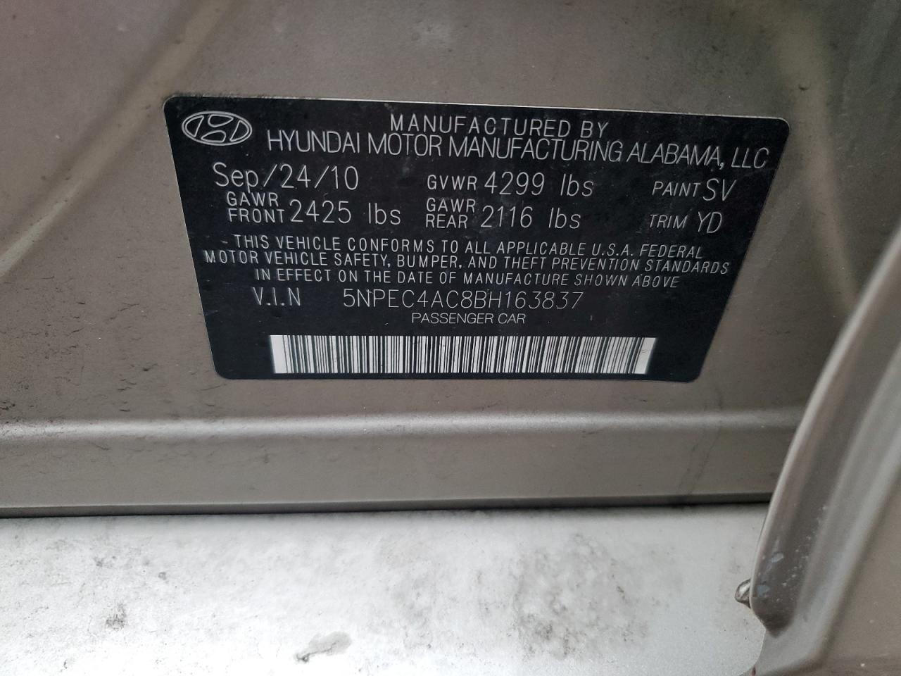 Photo 11 VIN: 5NPEC4AC8BH163837 - HYUNDAI SONATA 