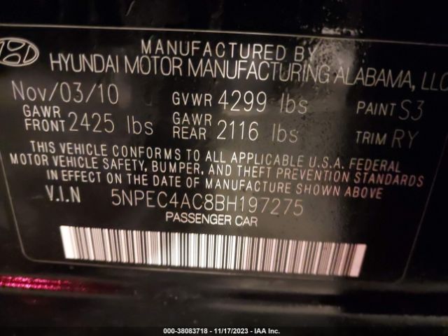 Photo 8 VIN: 5NPEC4AC8BH197275 - HYUNDAI SONATA 