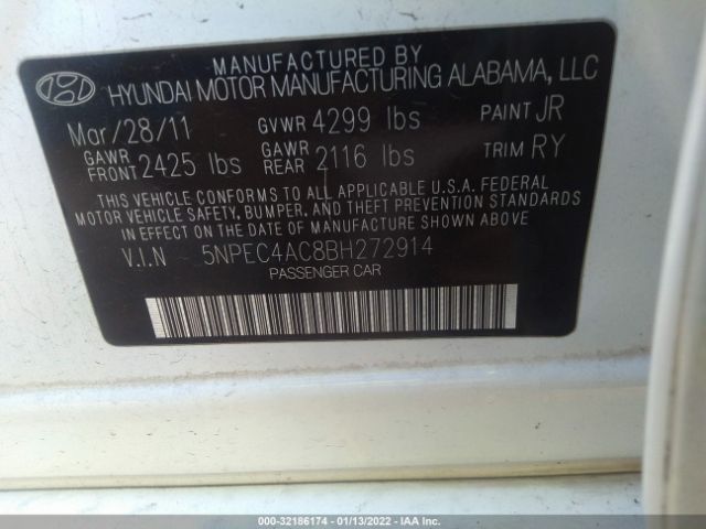 Photo 8 VIN: 5NPEC4AC8BH272914 - HYUNDAI SONATA 