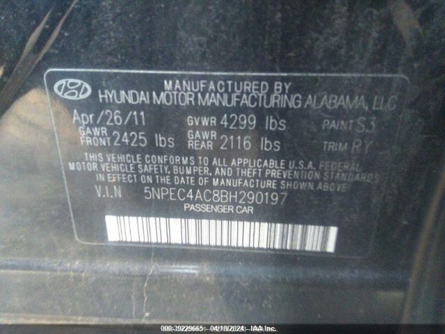 Photo 8 VIN: 5NPEC4AC8BH290197 - HYUNDAI SONATA 